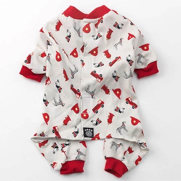 PETRAGEOUS | 🚒🐶 Fire Truck Dalmatians Print Dog Clothing Doggie One-Piece NWOT - Picture 2 of 9